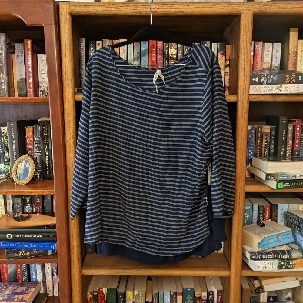 7 for all mankind green and blue striped blouse sz 2x nwt